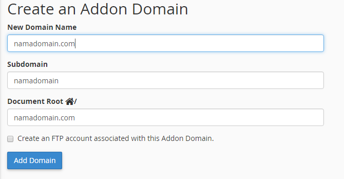 cara setting addon domain step 2