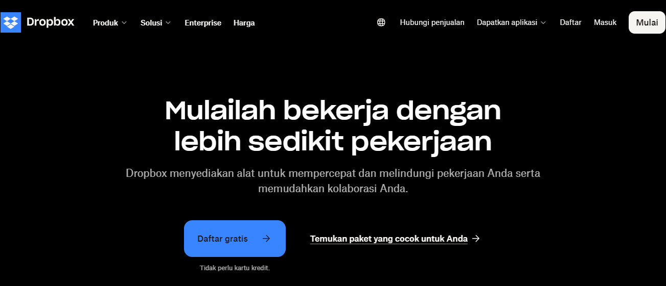 contoh landing page dari Dropbox