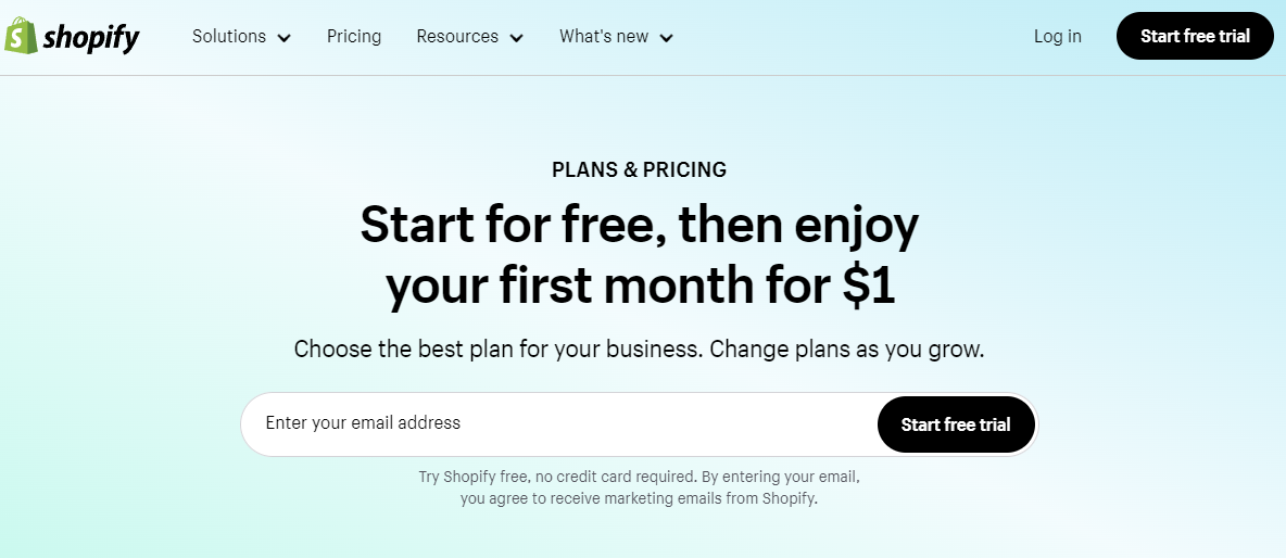 contoh landing page dari Shopify