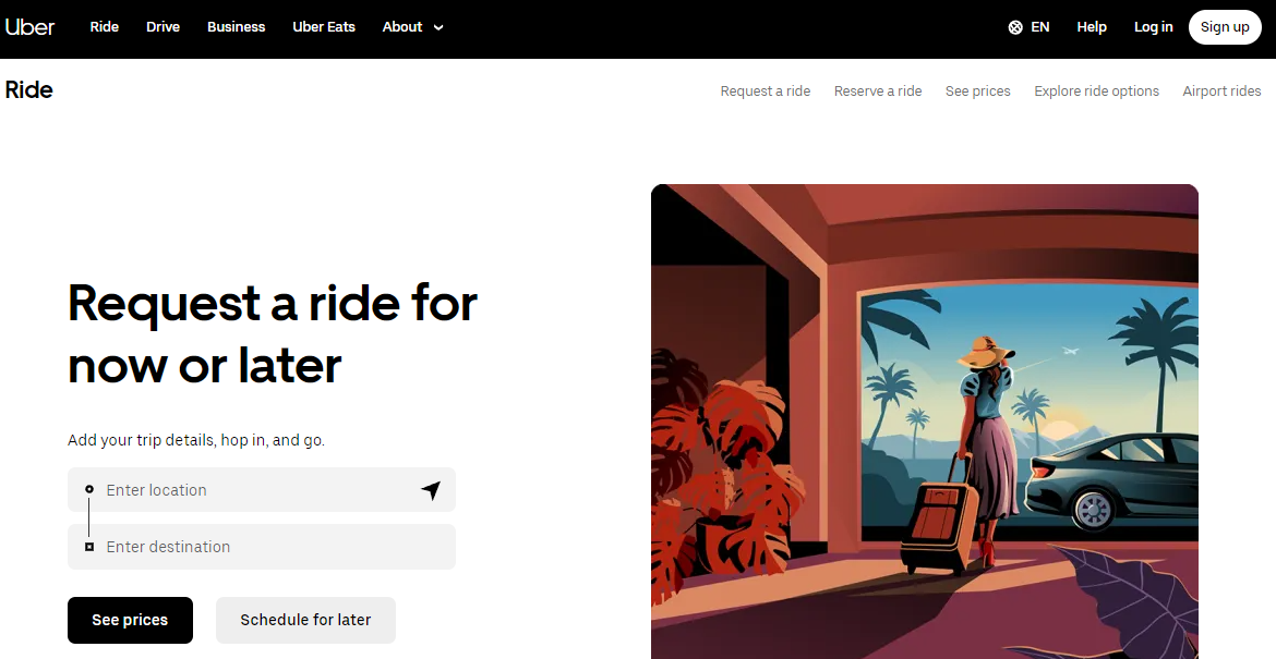 contoh landing page dari Uber